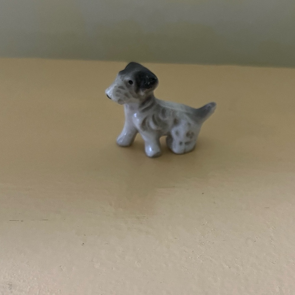 Miniature Vintage Bone China Wire Fox Terrier Puppy Dog Figurine Japan Stamp